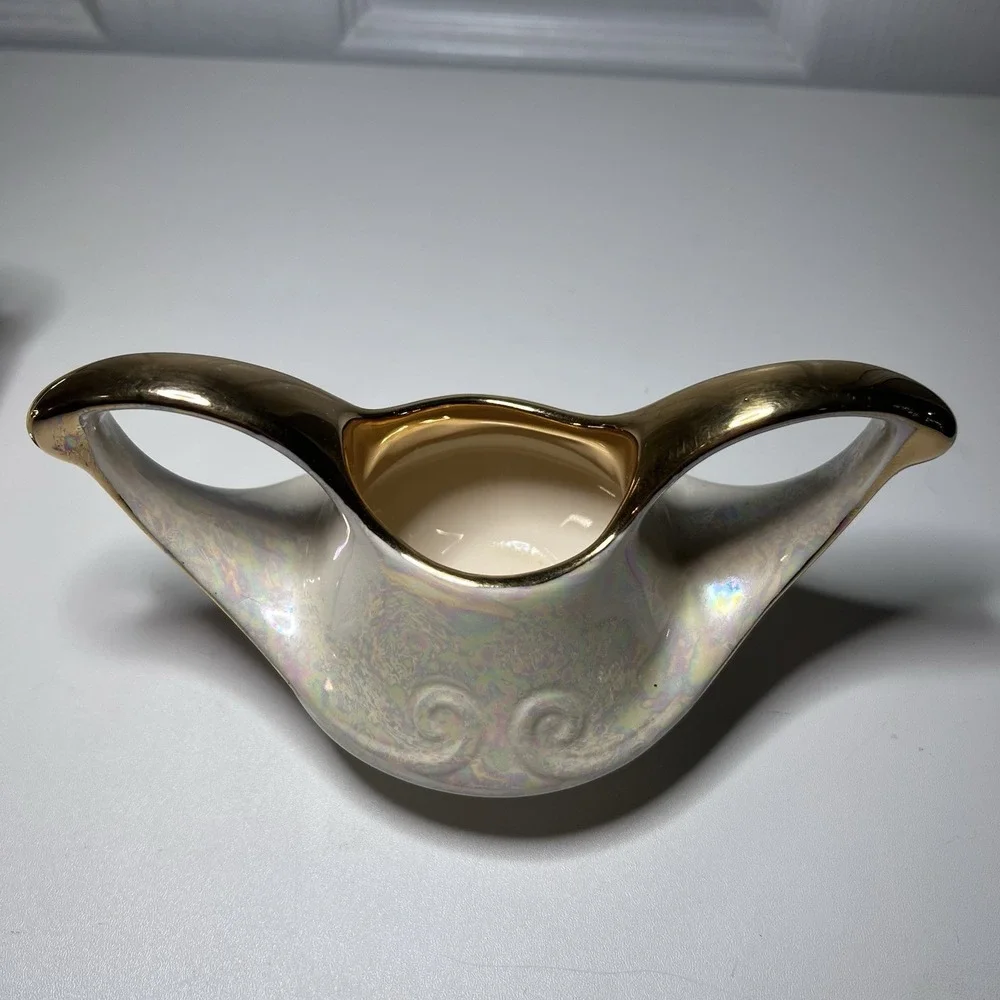 Vtg Pearl China Company Iridescent Lusterware Creamer‎ Sugar 22k Gold Trim